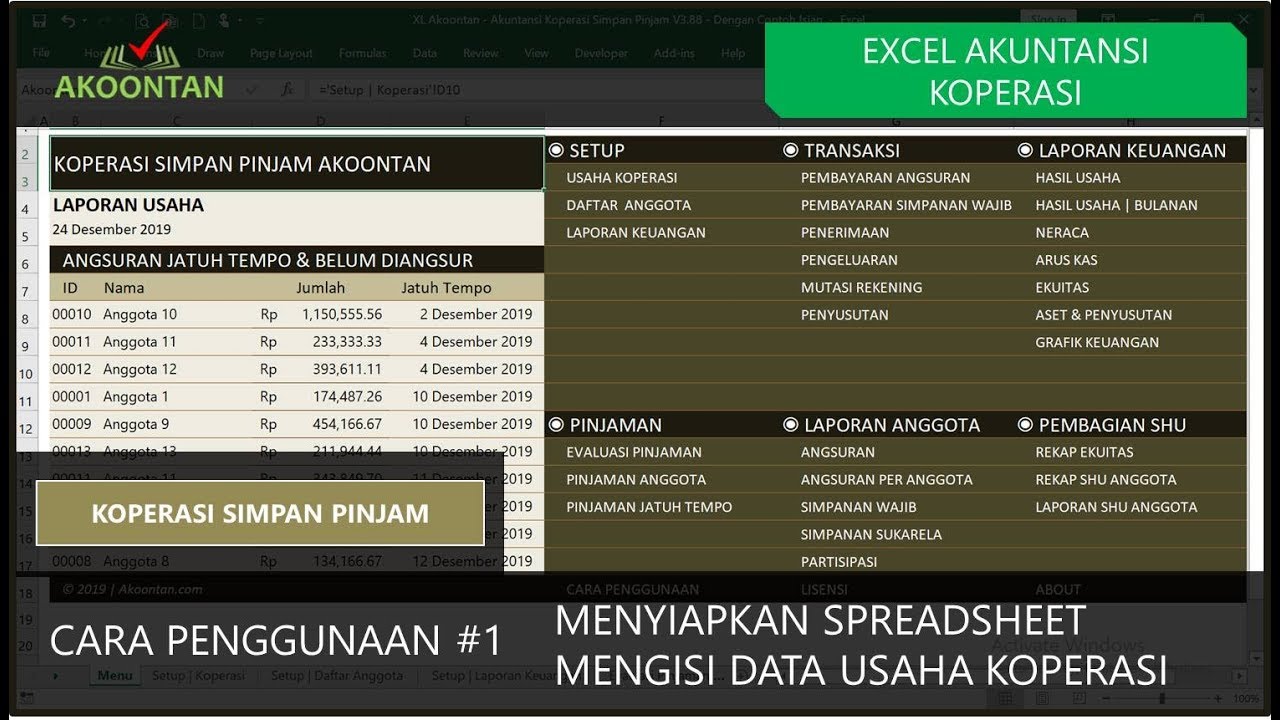 Excel Akuntansi Koperasi 1 Setup dan Mengisi Data Usaha