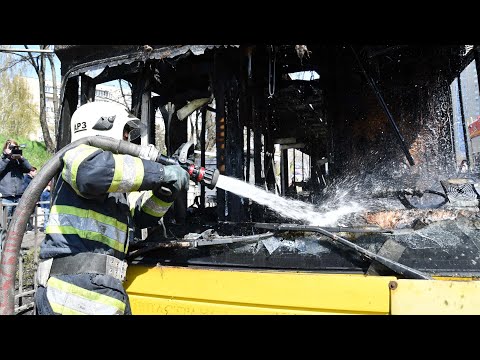 A bus burned down in Kyiv