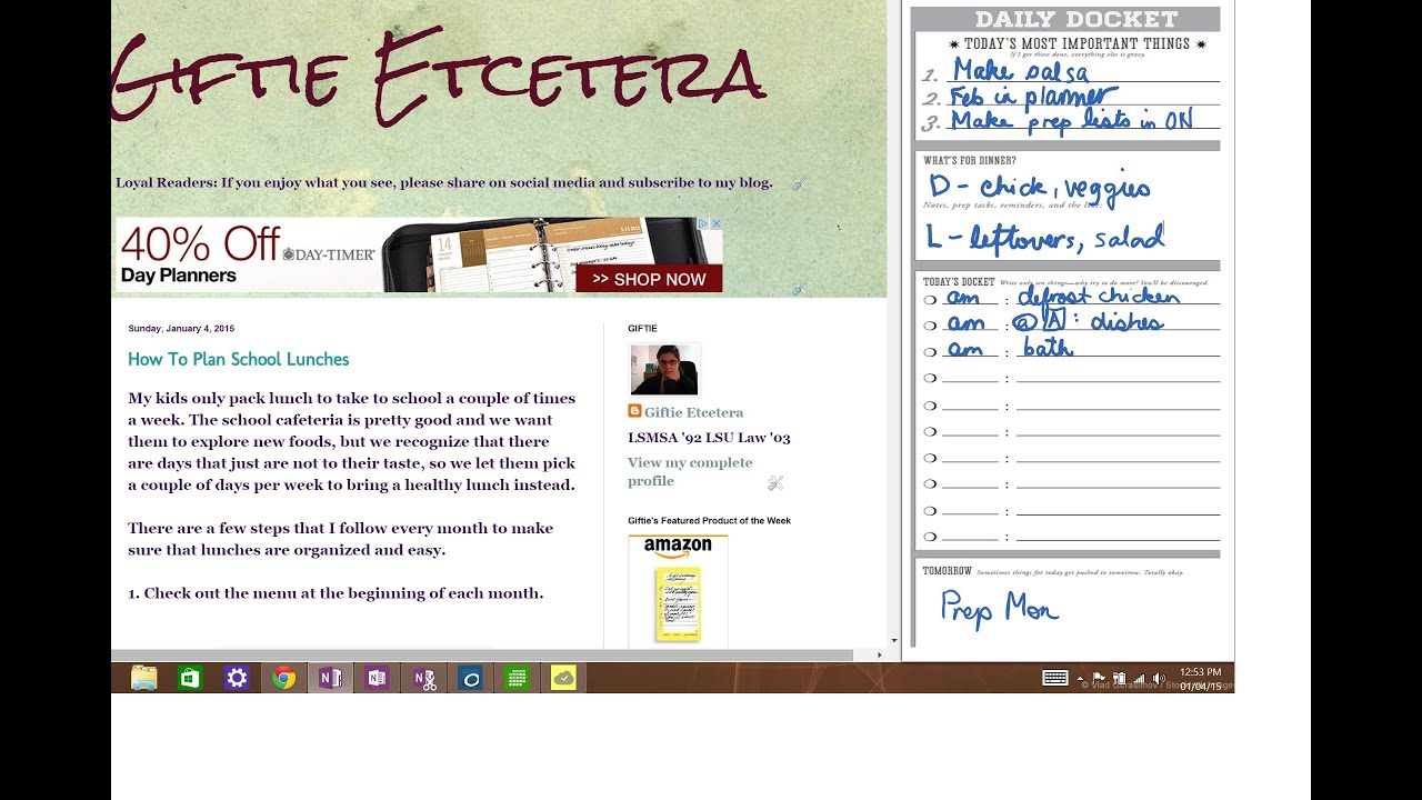 onenote daily planner