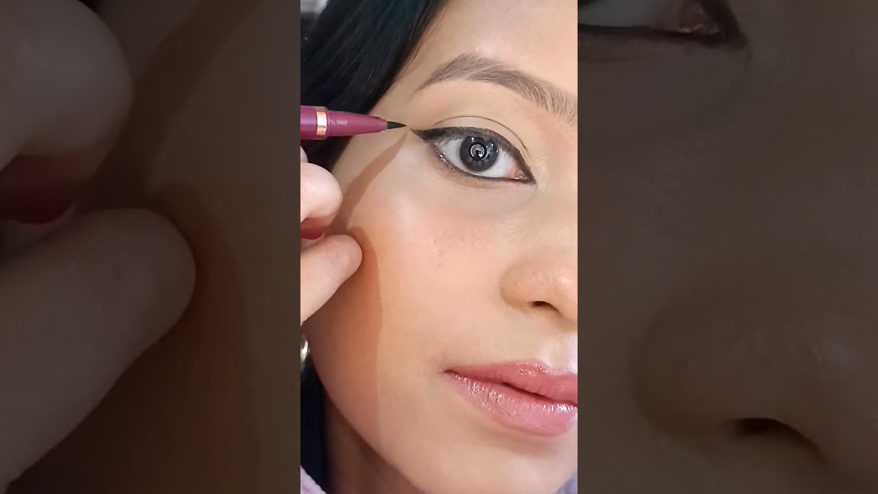 Winged Eyeliner using Typsy Beauty Double Shot Dual Eyeliner and kajal 