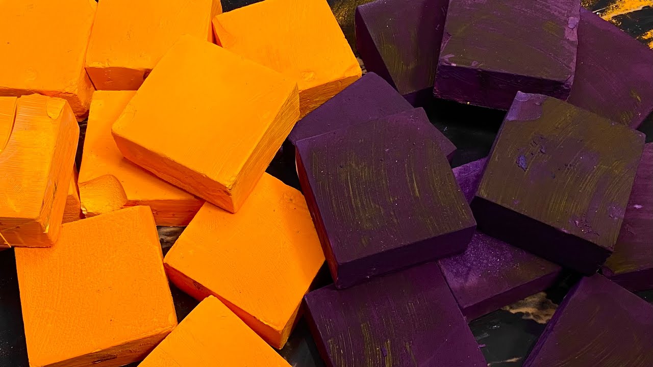 Dyed Purple and Yellow Soft Blocks Crush #UKMayHoliday | Oddly Satisfying | Chalk ASMR |