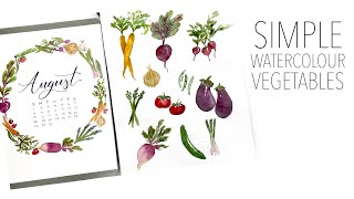 Simple Watercolour Vegetables  August Bullet Journal