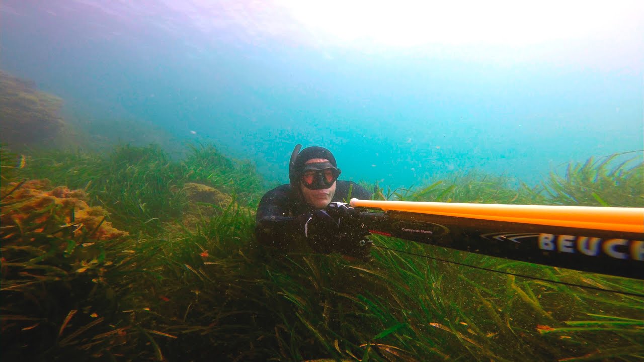 Frogmaster #4 Aquaman Spearfishing in the reefs 4K video of my scuba detecting buddy Speargun Beucha