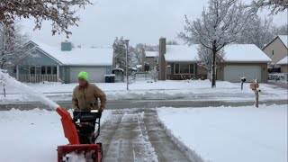 10” of WET March snow does it’s best to plug the Ariens 24” SHO