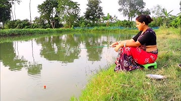 Fishing Video ✅ beautiful lady caught fish with a hook from the forest nature pond || Fishing trap 