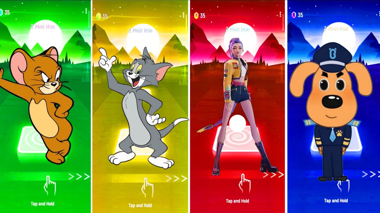 Tom & Jerry vs K-Pop Demon Hunters vs Sheriff Labrador | INSANE Tiles Hop Battle