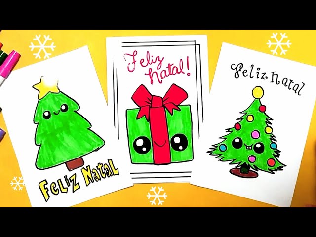 Como desenhar Cartão de Natal fofo ❤ Desenhos Kawaii - Desenho para Desenhar  