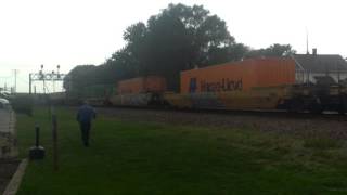 UP 5344 leads trio of Gevos on eastbound stack/trailer train