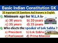 Basic indian constitution gk  indian constitution questions and answers in english