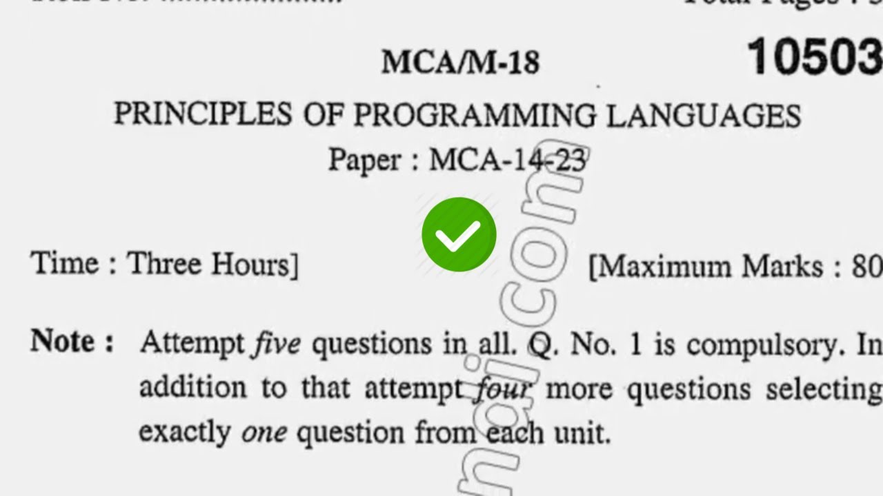 2018 Kuk MCA 2nd Sem Principle of Programming Language Question Papers