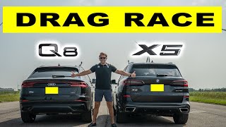 2021 BMW X5 takes on Audi Q8, drag and roll race.
