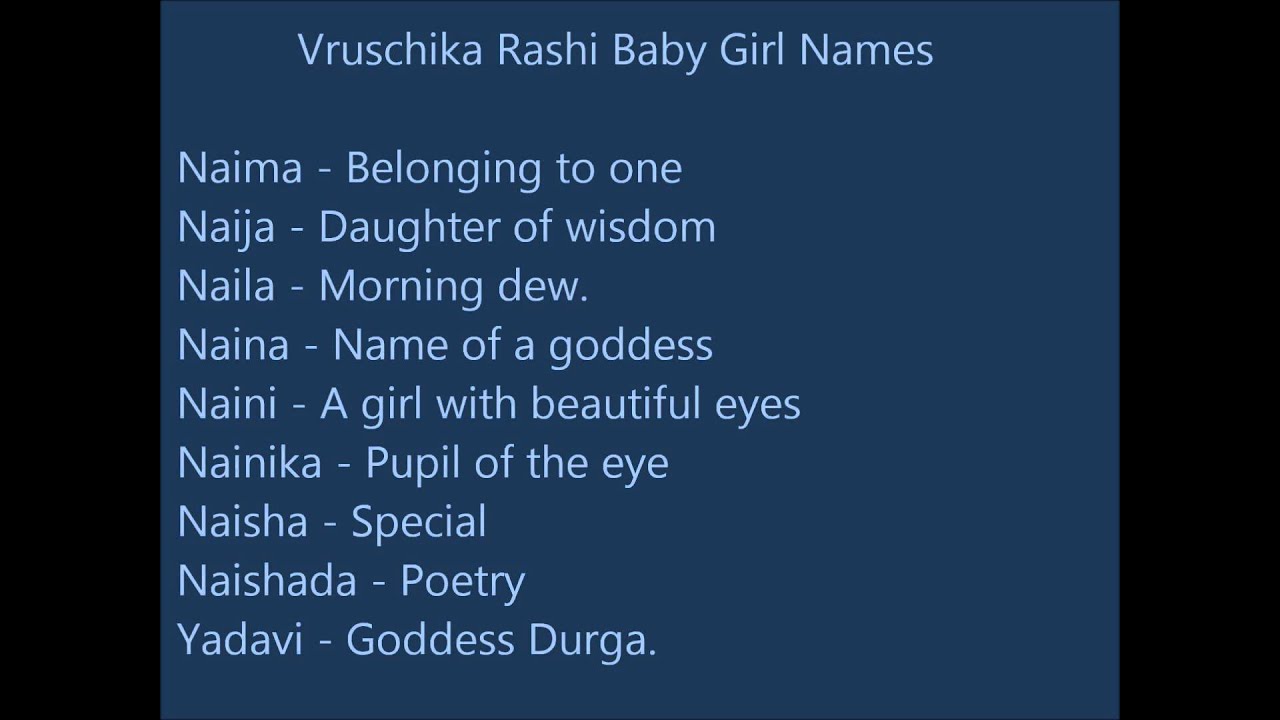 Vruschika Rashi Baby Girl Names By Pooja Luthra