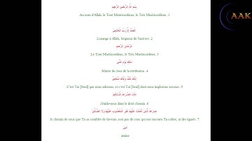 Coran réciter en français l'ouverture ALFATIHA سورة الفاتحة مترجمة بالفرنسية m2t