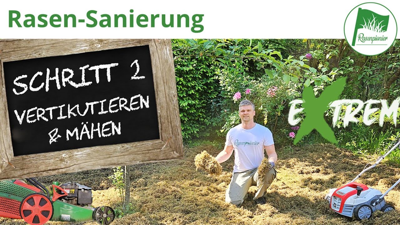 Rasen erneuern | Sanierung Schritt 2 - Vertikutieren und Mähen zum Entfernen von Moos und Unkraut