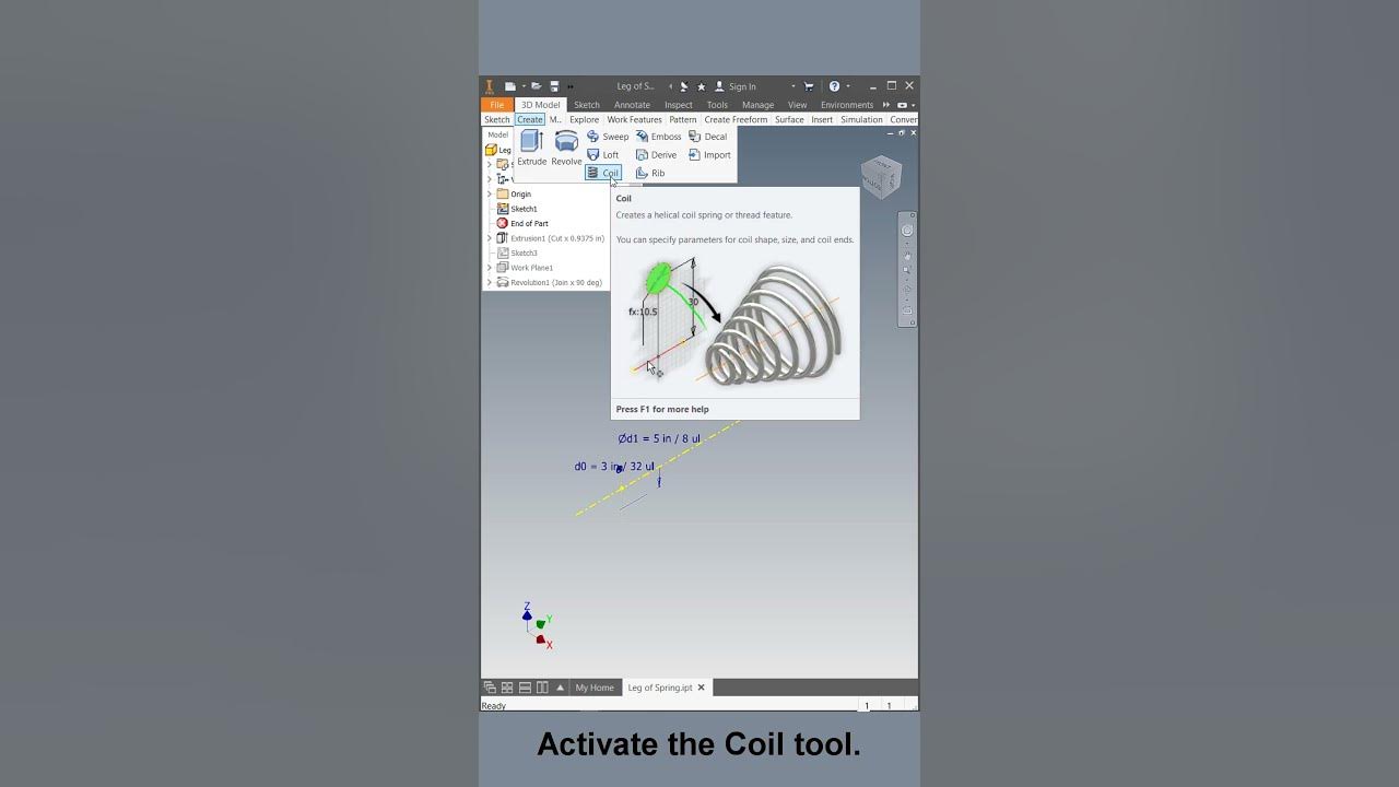 Creating Spring by Coil tool Spring by Coil tool Autodesk Inventor