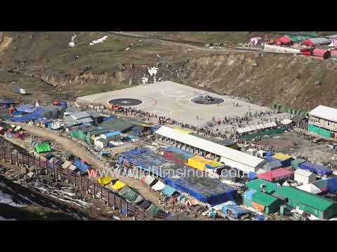 Helicopters arrive and depart at Kedarnath helipad in Uttarakhand
