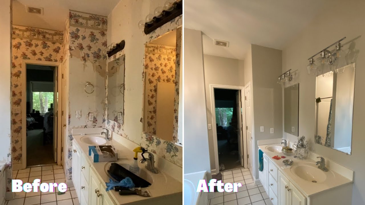 Watch me give this bathroom a HUGE makeover 🫣 (wallpaper removal) YouTube