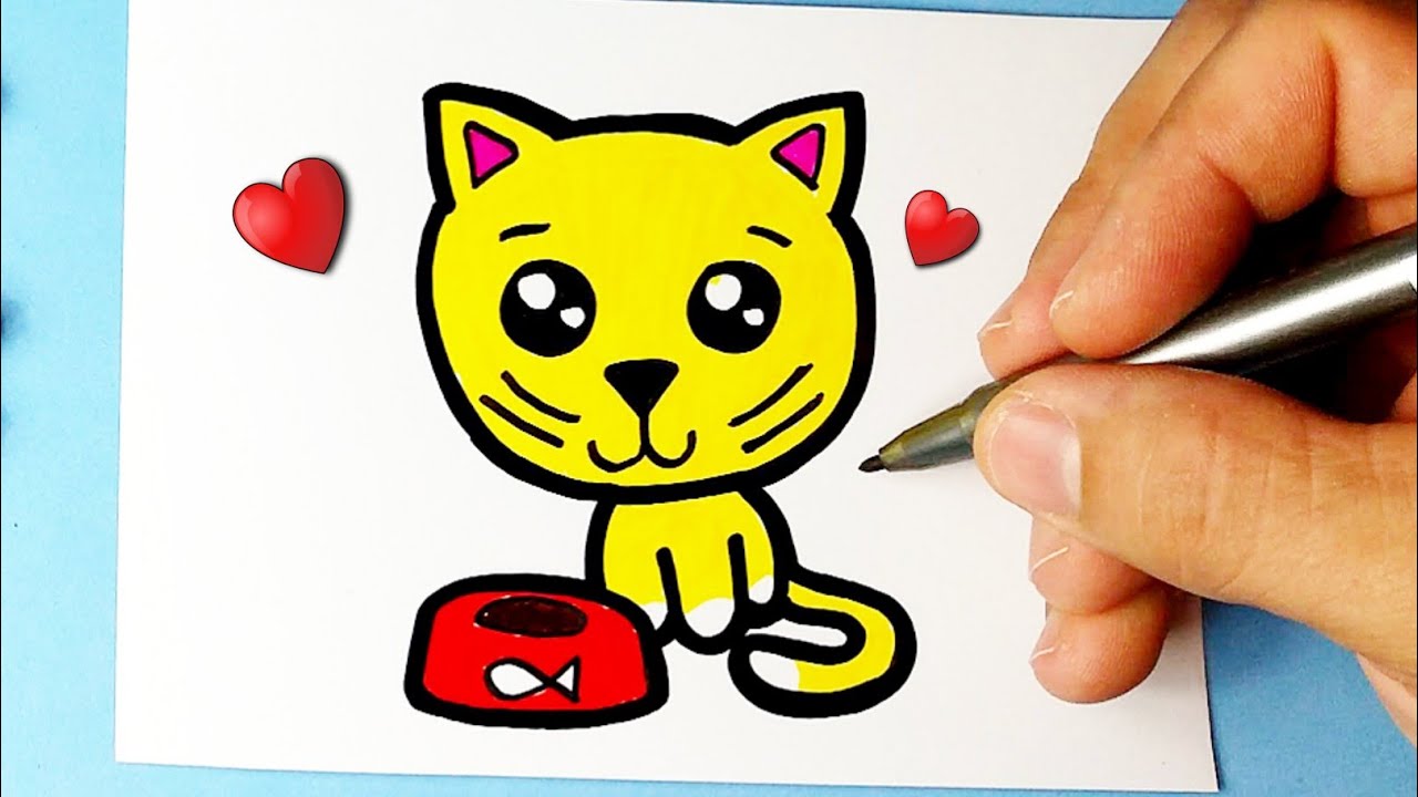 Como Desenhar Um Gato Fofo e Facil Passo a Passo Kawaii