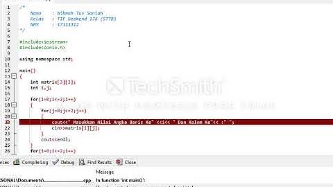 program array 2 dimensi c++ berbentuk matrix