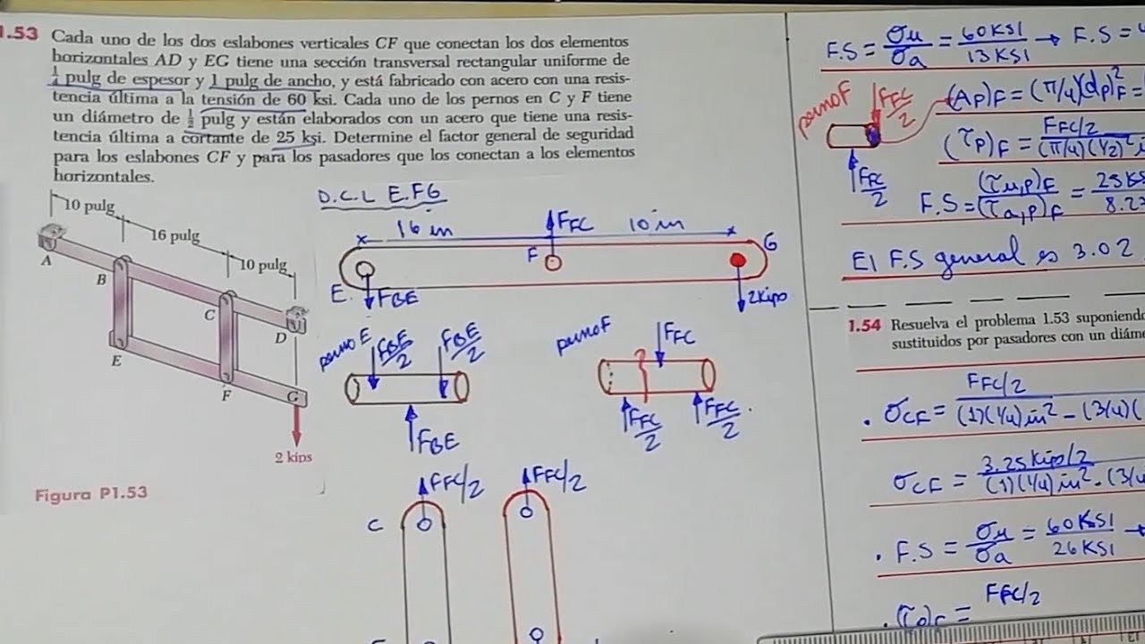 Problema 1.53y1.54 Mecánica de materiales Beer-Jhonston 6ta edición