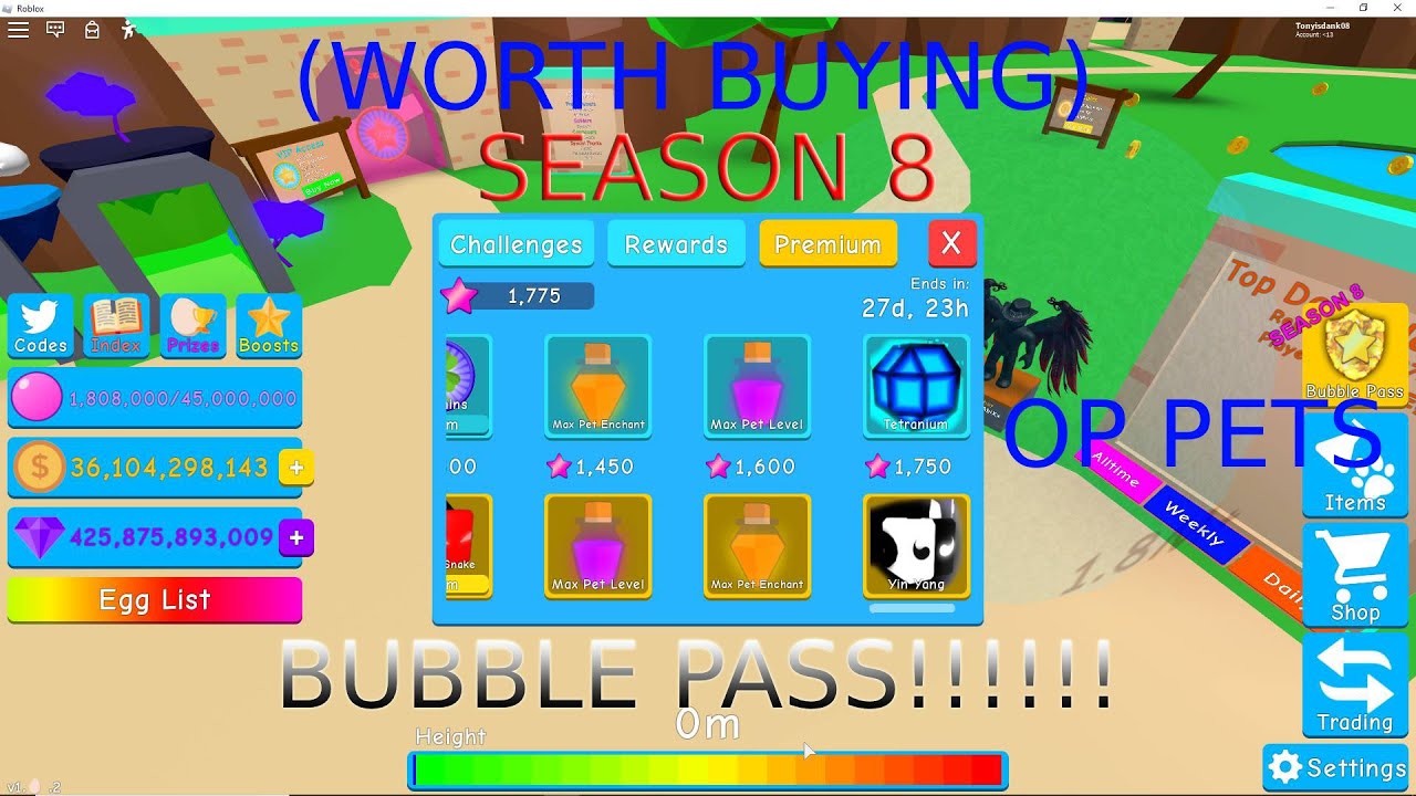 SEASON 8 BUBBLE PASS New pets, New titles and MORE!!: bubble gum simulator