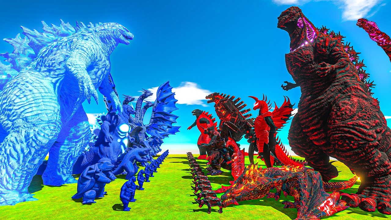 Team Blue + Kind Godzilla vs Evil Shin Godzilla + Team Evil - Animal Revolt Battle Simulator