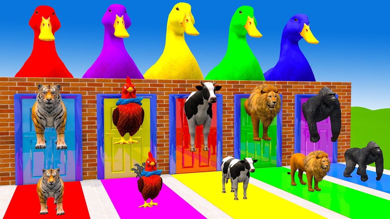 Long Slide Game With Elephant Gorilla Buffalo Hippopotamus Tiger - 3d Animal Game - Funny 3d Animals