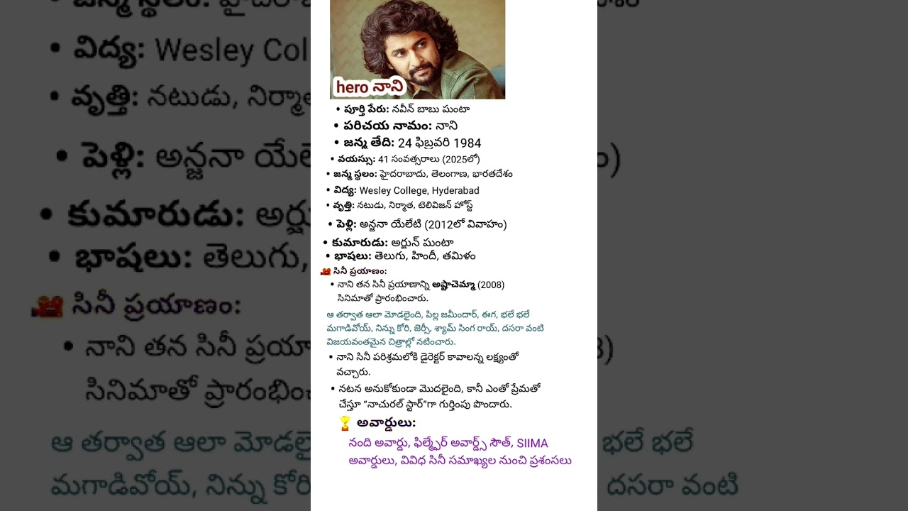 hero నాని personal details 