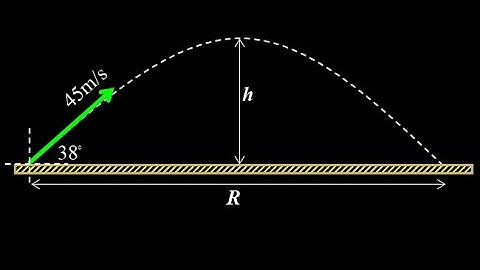 Projectile motion flight time, range and maximum height.  Level surface projectile physics problem.