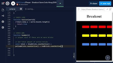 JavaScript Phaser Breakout Part 8 (Win Lose Functions)