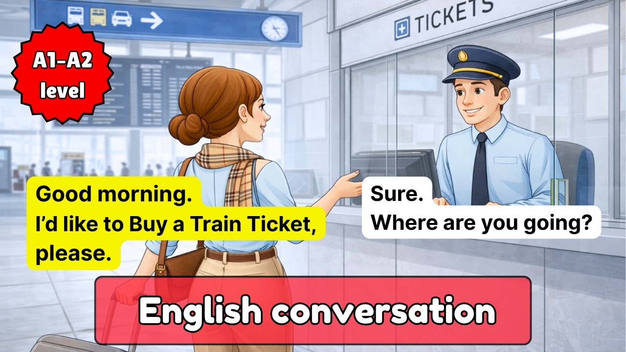 English conversation practice for beginners | Buying a Train Ticket