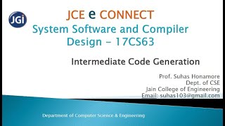 JCE CSE 17CS63 SSCD Intermediate Code Generation