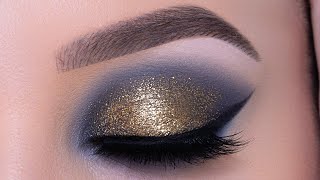 Golden Navy Glitter Smokey Eyes Tutorial for New Year’s Eve