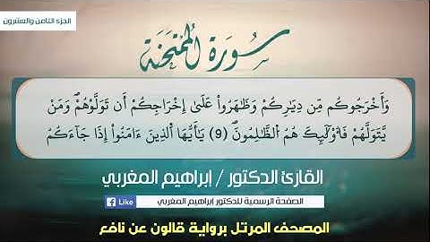 60- سورة الممتحنة .. القارئ إبراهيم المغربي - مصحف قالون عن نافع