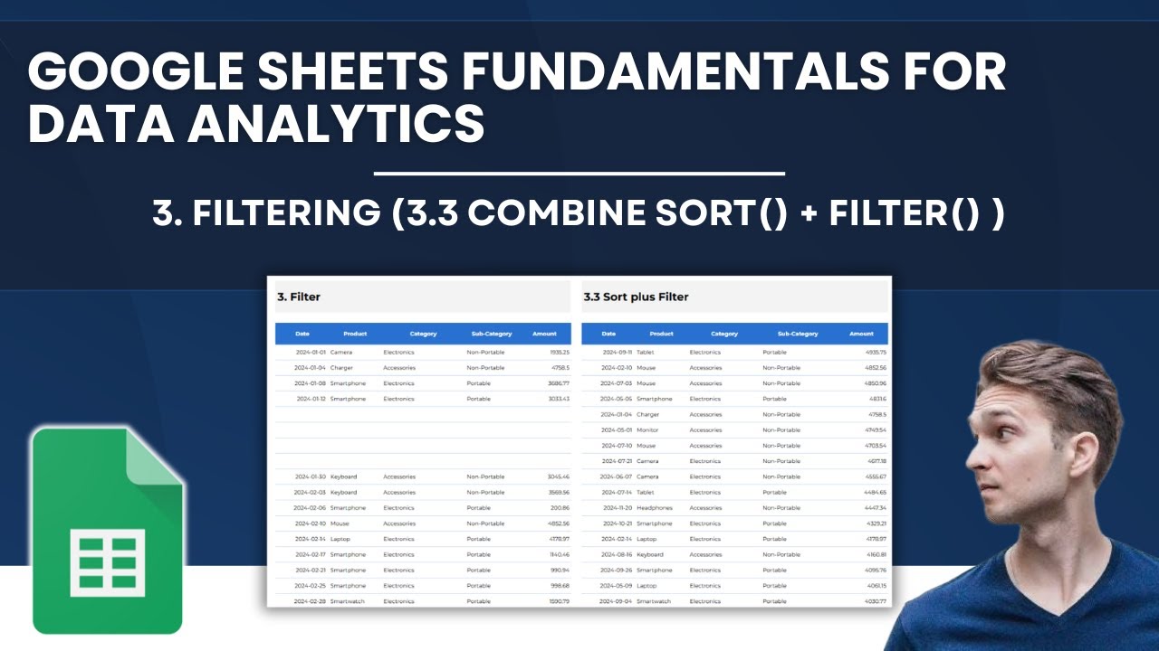 Google Sheets Fundamentals for Data Analytics | Filtering Data (3.3 Combine Sort () plus Filter () )
