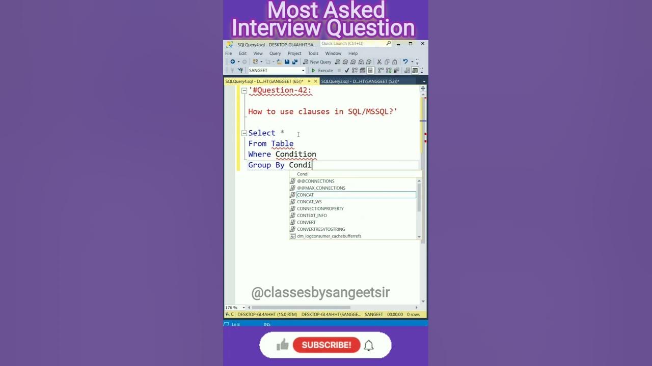 #sql interview Question #sql #query #shorts #employ #sqlinterview #fun  @SekharAcademy1