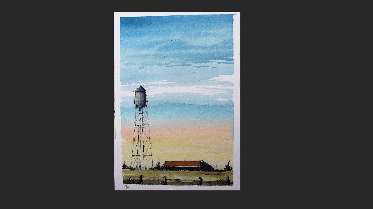 Watertower In Line And Wash In Full Real Time watercolor by Nil Rocha ...