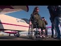 Beautiful paraplegic pilot transfer