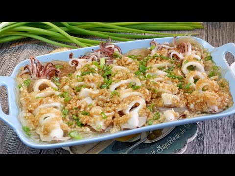 Easiest Way to Cook Calamari (Squid) Chinese Steamed Garlic Sotong w/ Glass Noodles 蒜蓉冬粉蒸花枝 Recipe