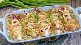Easiest Way to Cook Calamari (Squid) Chinese Steamed Garlic Sotong w/ Glass Noodles 蒜蓉冬粉蒸花枝 Recipe