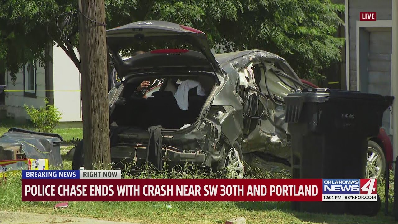 Police pursuit ends in crash in SW Oklahoma City - YouTube