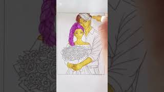 Cute Couple with Flower Bouquet Coloring Page #ColoringPage #CuteCouple #FlowerBouquet #LoveColoring