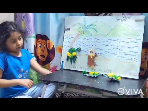 Story Telling by Sharvi  "The eagle and tortoise" Story told by Kid with handmade props, 