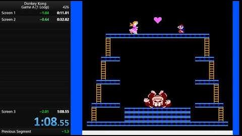 NES Donkey Kong - Game A (1 Loop) Speedrun in 1:08