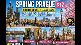 Spring Prague 4K Walk ☀️ Charles Bridge to Lesser Town | ASMR Sunny Day