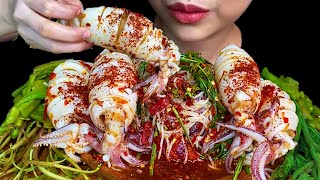 MUKBANG EATING SEAFOOD||SPICY RICE NOODLES SALAD & OCTOPUS