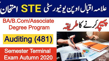 Auditing (481)-Semester Terminal Exam Autumn 2020-BA/B.Com/Associate Degree Program