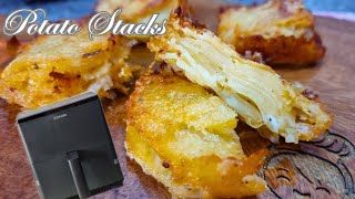 Air fryer Potatp Stacks : Cheesy and Crispy Layers / Leney Kitchen / Easy Air fryer Snack