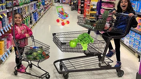 Kids Pretend play Shopping for healthy food and Toys! funny video 2
