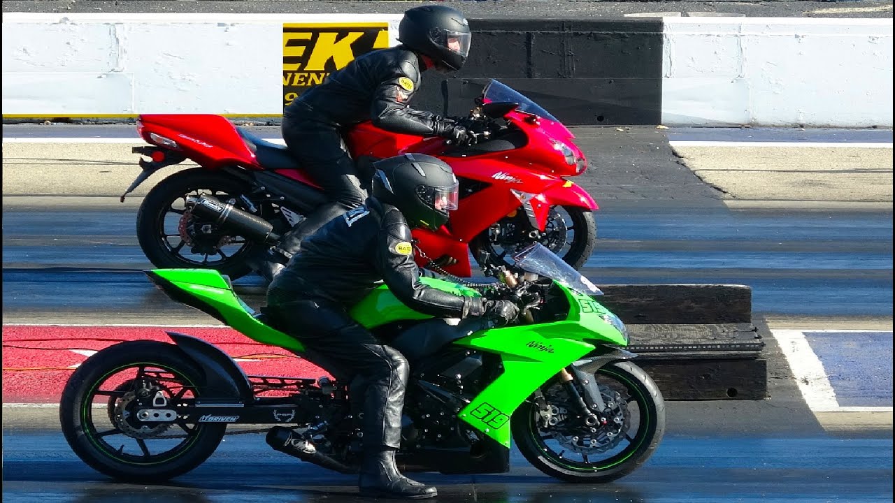 KAWASAKI ZX10 vs ZX14 DRAG RACING SUPERSPORT BIKES YouTube